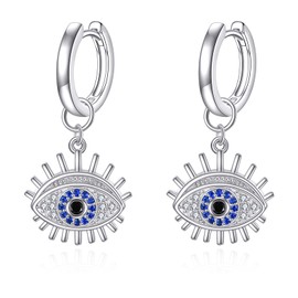 VIJASHOP Evil Eye Earrings 925 Sterling Silver Blue White CZ Evil Eye Hoop Earrings Lucky Protection Amulet Jewelry Third Eye Earrings Gift for Women, Sterling Silver, Zircon