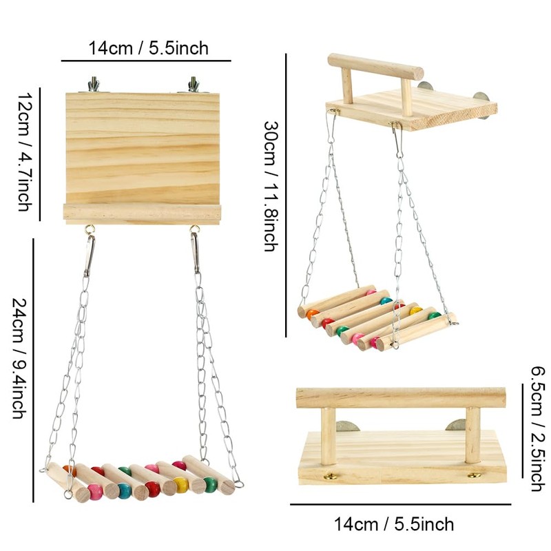 Perches for Birds, Parrot Wooden Platform, Swings with Swing Bell,