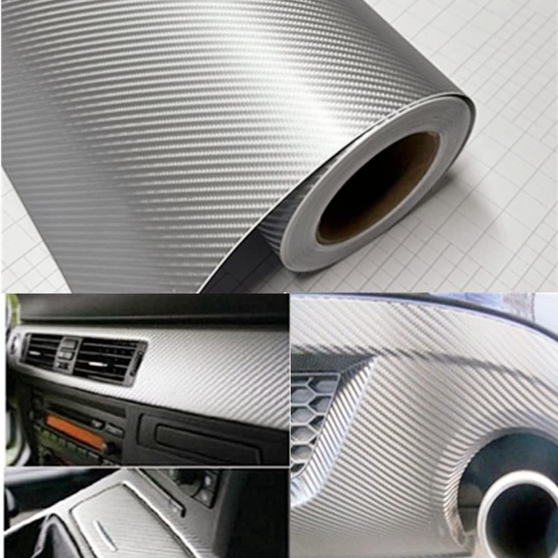 DIYAH 4D Silver Carbon Fiber Vinyl Wrap Sticker with Air