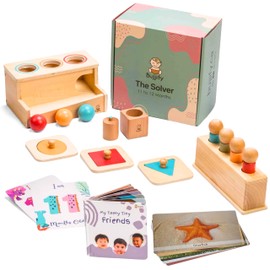 Bujjify Montessori Essentials 11-12 Months Baby Toys- 1 Year Birthday Gift, Push Ball, Shape Puzzle, Popup Toy, Pincer Grasp, Diversity Board Book, Picture Cards, Brain Development Toddler Toy