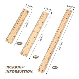 Wooden Ruler, 12pcs Wooden Flat Scale Drafting Rulers 15cm 20cm 30cm School Wood Straight Measuring Ruler Tool for Office Crafts Classroom Home