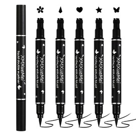 XMXueMei Double Side Liquid Winged Eyeliner Stamp,Smudge Proof Waterproof Eyeliner Pen Set,Long-Lasting Eye Liner Face Makeup,Star Flowers Hearts Triangle Black Eyeliner Stamp Pencil（5PCS）