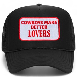 Cowboys Make Better Lovers Patch Trucker Hat | Vintage Cowgirl Western Country Cute | Premium Snapback Hat for Men & Women (US, Alpha, One Size, Black)