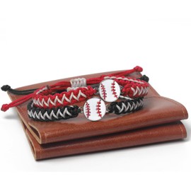 Baseball Charm Bracelet Gift 2PCS for Boys Girls Kids Adults | Stylish Sports Jewelry | Great Birthday or Coach Appreciation Gift (black red 2pcs)