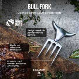 Steak Champ Bull Fork Forchetta da Carne: Solida Forchetta da Portata, Ideale per Carne e Arrosti, Posate da Intaglio, In Lega di Zinco, Cromata, Lavabile in Lavastoviglie