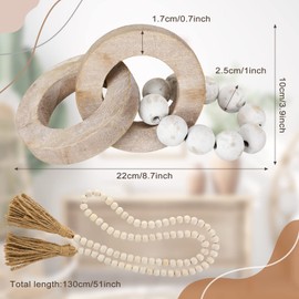 2 Pieces Decorative Wood Knot Link Chain Decor and Bead Garland Set Farmhouse Decor Aesthetic Room Decor Natural Wooden Knot Chain Link Wood Bead for Boho Country Home Table Decor