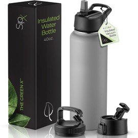 SipX™ Triple-Insulated Stainless Steel Water Bottle 40oz. With 3 Lids, BPA-Free Reusable Insulated Water Bottle Keeps Cold 24 Hours, Metal Water Bottle Made Of Sustainable Material For Hiking & Biking