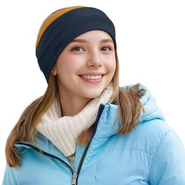 Sukeen Winter Headbands for Women, Double-Layer Ear Warmers, Womens Winter Headband for Running Cycling Sports, Orange Dark Blue, Size L