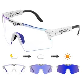 KAPVOE Photochromic Cycling Glasses TR90 Sports Glasses Mountain Bike Sunglasses Men Women MTB Sunglasses Clear Bicycle Riding Glasses Biking Glasses Cycle Motorcycle Road Bike Glasses Running Blue