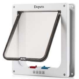 Depets Large Cat Door (Outer Size 9.9" x 9.2"), 4 Way Locking Cat Flap Door for Interior Exterior Doors, Weatherproof Pet Door for Circumference < 23"