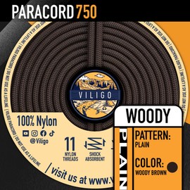 VILIGO Paracord 750 - Type IV (4.2 mm) - Nylon Braid, 11 Internal Strands, Ideal for Camping and Outdoor Activities, Multi-Purpose Rope (15 m, Woody)