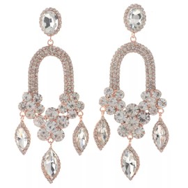 neXxtten Rose Gold Tone Metal Rhinestone Large Crystal Chandelier Post Earrings ESE347...
