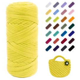 JeogYong T-Shirt Yarn, 200g/196ft Elastic Fabric Cloth Knitting T Shirt Yarn, Thick Crochet Yarn for Crocheting Bags/Baskets/Rugs, Home Decor, DIY Crafts (Fluorescent Yellow)