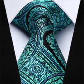 HISDERN Floral Paisley Wedding Tie Handkerchief Men's Necktie & Pocket Square Set (Aqua & Green)