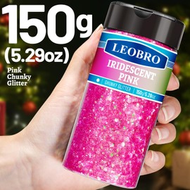 LEOBRO Pink Glitter, Glitter, 150g/5.29oz Hot Pink Chunky Glitter, Craft Glitter Body Glitter Face Glitter, Pink Sequins Chunky Glitter for Resin DIY Crafts, Pink Festival Christmas Glitter
