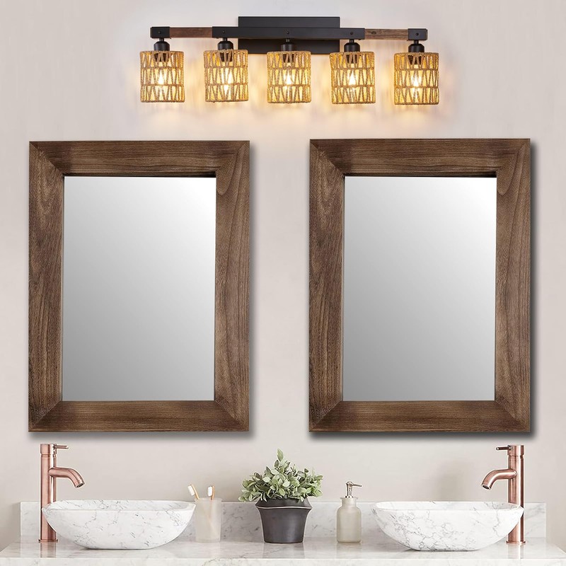 Bathroom Light Fixtures Vanity Lights Over Mirror, Rustic Farmhouse Rattan
