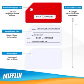 Mifflin-USA Silicone Luggage Tags (Red, 2 Pack) with Plane Embedded Design & Name ID Card; Bright Colors to Quickly Find Your Bag