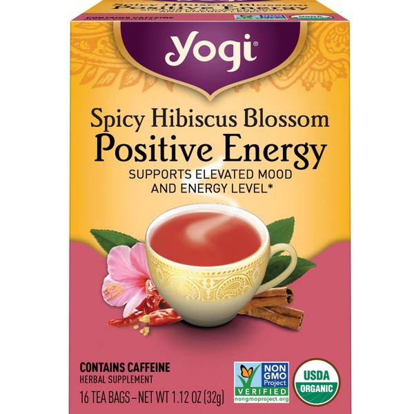 Yogi Tea Spicy Hibiscus Blossom Positive Energy Tea - 16 Tea Bags per Pack (6 Packs) - Organic Herbal Tea to Support Energy - Includes Black Tea Leaf, Hibiscus Flower, Cinnamon Bark & More