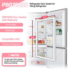 LXun Upgraded 69.6"X34.3" PB070298 Refrigerator Freezer Door Seal Gasket Replacement Compatible with Viking Refrigerator Door Gasket Replace Part Numbers AP5315802 PB970156- White