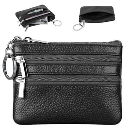 AFCJLTO 1 x Leather Key Case, Key Bag, Key Case for Women, Faux Leather Key Case for Men and Women, Car Key Case with Zip Compartment and Key Ring (Black)