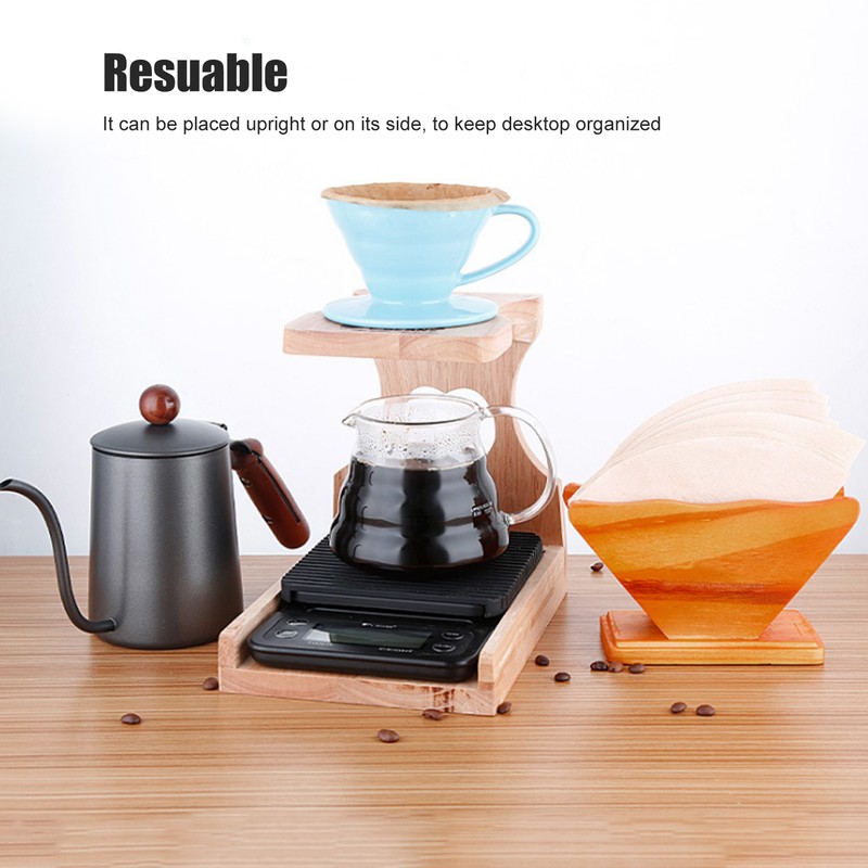Coffee Filter Paper Holder Countertop Reusable V shaped Wooden Storage