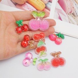 27PCS Resin Cherry Bead Red Pink Cherry Fruit Flatback Cabochons for Jewelry Making Hair Clips DIY Craft Scrapbooking Embellishments