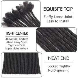 Dreadlock Extensions Human Hair 10-100 Strands 100% Full Handmade Permanent Loc Extension Human Hair for Women/Men/Kids Can Be Dyed Bleached Curled Twisted (0.4cm 1B, 8 inch 30 Strands)