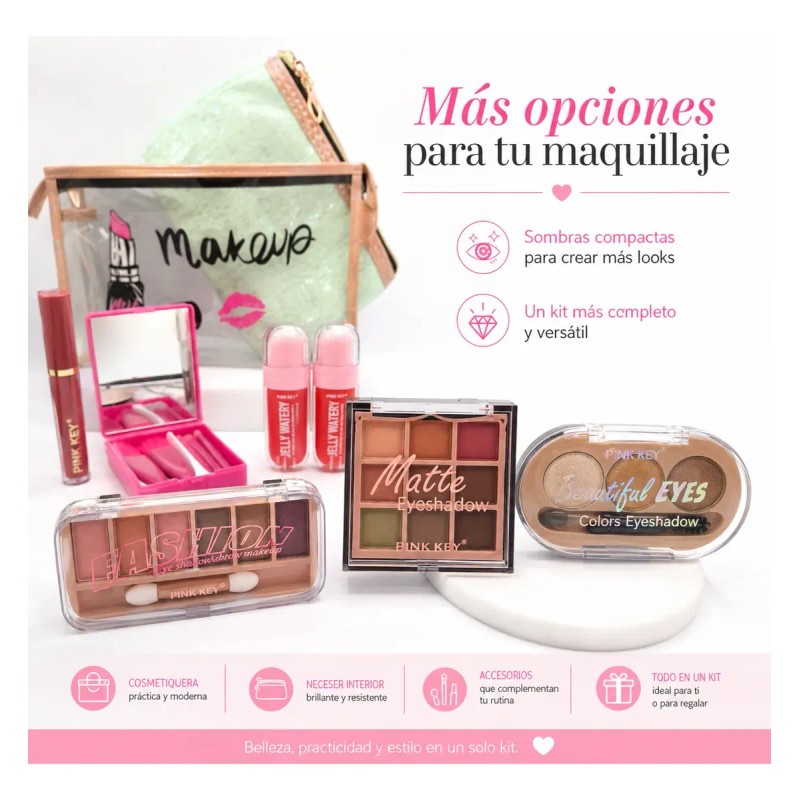 Kit De Maquillaje 2 Cosmetiquera Brochas Sombras Gloss Blush