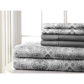 Spirit Linen home King Size Sheets Set Deep Pockets - 6PC Paisley Ultra Soft Microfiber Bed Sheets Set - Easy to Clean, King Sheets with Fitted Sheets, Flat Sheet & Pillowcases (Dark Grey)