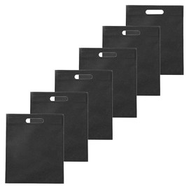 Muka 6 PCS Non-woven Die-cut Handle Tote Bag Heat Sealed Shopping Bag Goodie present Bag for Merchandise Packaging-Black-14"x18"