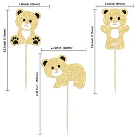 Gyufise 24Pcs Bear Baby Shower Birthday Party Decorations Glitter We Can Bearly Wait Cupcake Toppers Table Decoration Photo Booth Props Baby Shower Party Supplies Decorations Gold