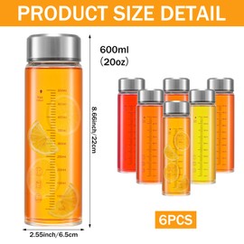 Wopgrty 6 Pack 20oz glass juice bottles with lids, Wide Mouth Borosilicate Glass Water Bottles,Reusable Drinking Jars w Scale, Travel Water Cups for Smoothies, Protein Shakes, Iced Coffee