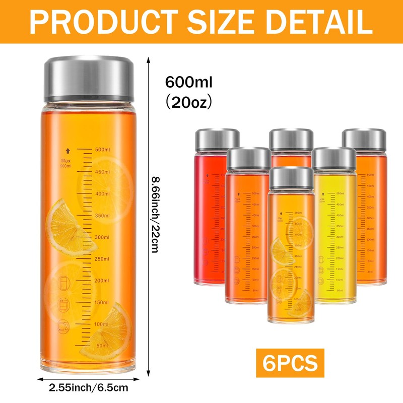 Wopgrty 6 Pack 20oz glass juice bottles with lids, Wide