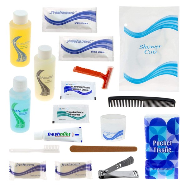 24 Kits - Bulk Case of Wholesale 19 Piece Hygiene & Toiletry Kit for Men, Women, Travel, Charity
