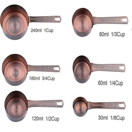 SPUVGVC Measuring Cups and Spoons Set, Copper Measuring Cups and Spoons Set, 6 Copper Plated Measuring Cups and 7 Metal Measuring Spoons and 1 Leveler, Kitchen & Baking Dry Measure Cups Spoons Set