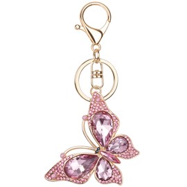 DTLIFEK Cute Charms Keychains for Women FashionPink Butterfly Shape Crystal Bling Key Chain Charms for Girls Purse Handbags Backpacks Car Birthday Party Keyring Accessories (Pink)