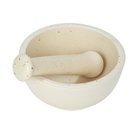 Creative Co-Op, White, Round Stoneware Mortar and Pestle Set, Set of 2, Medium
