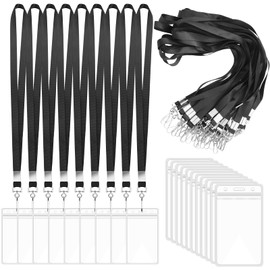 18 Pack Lanyards for ID Badges Name Tag Lanyard for Ship Cards with Waterproof ID Badge Holder for School Office Team Workers (Black)