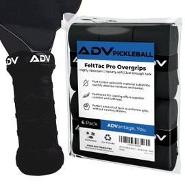 ADV Pickleball Grip Tape - Very Durable, Sweat Absorbing Pickleball Overgrip Tape - Dry & Comfortable FeltTac Pickleball Paddle Grip Tape - Easy to Use & Easy to Install (6-Pack Black)