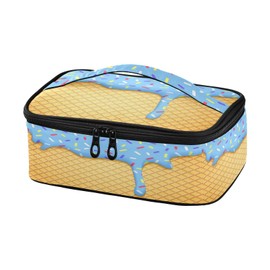 Caikeny Kids Lunch Bag Ice Cream Cone Summer Insulated Reusable Lunch Bags Blue Glaze Lunch Box for Women School Office Picnic