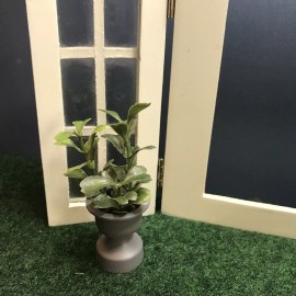 unknown Pair 1:12 Grey Plastic Planters Miniature Dollhouse 3” tall With Plants