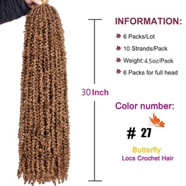 ZRQ Butterfly Locs Crochet Hair 30 Inch 6 Packs Pre-Twisted Distressed Butterfly Twist Hair Messy Braids for Women #27