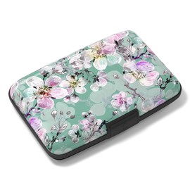 Rimilak Aluminuml Credit Card Holder, Mini Credit Card Wallet RFID Blocking Slim Metal Hard Case for Women Men, Watercolor Flower
