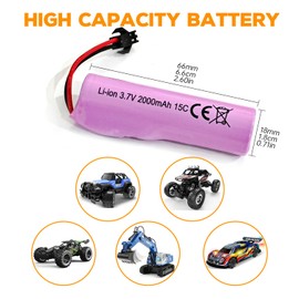 sea jump 2PCS 3.7V 2000mAh SM-2P Plug Lithium Battery + 2PCS USB Charging Cable for DE68 DE44 DE45W DE45 DE58 DE49 DE57 DE70 Off-Road Vehicles,Trucks,Tanks,RC Toy Cars