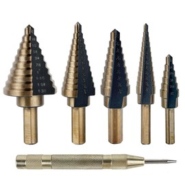 Pro-Edge Technology 5pcs Step Drill Bits for Metal with Center Punch, Tri-Flat Shank HSS Titanium Step Drill Bit Set, 50 Sizes, for Metal, Aluminum, Wood, Plastic