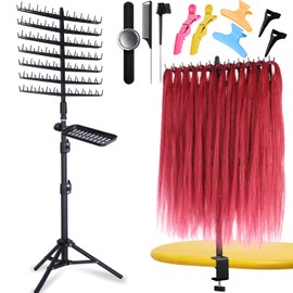 poipoilu Braiding hair rack stand 168 pegs, Height Adjustable Braiding Rack with Clamp (Black)