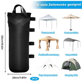 Weights for Gazebo, Pack of 4, Gazebo Sandbags 800D Oxford, Sandbags for Weighting, Thick Sandbag Weight for Tent Gazebo, 50 x 20 cm