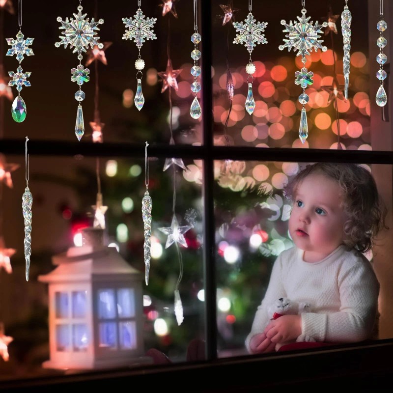 OuMuaMua Christmas Tree Decorations Crystal Ornaments - 18pcs 18pcs, Iridescent