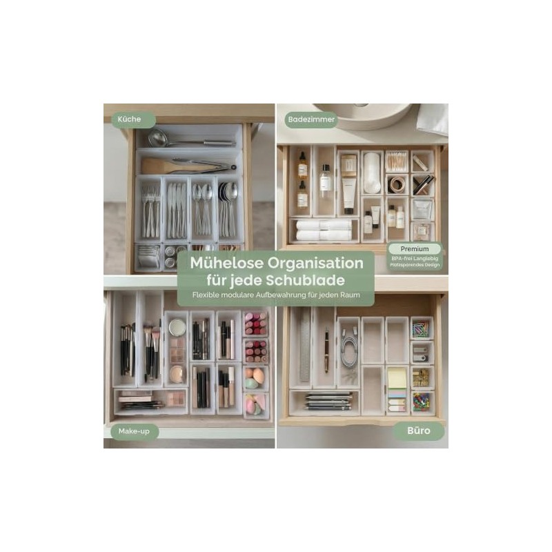 12-Piece Drawer Organiser Set - Modular Organiser System for Kitchen,