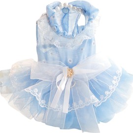 AZA Dog Wedding Dresses for Small Dogs Skirt Lolita Clothes Cat Princess Costume Waltz Pet Girl Cute Star Coat Outfits Summer Costumes (S,Blue)